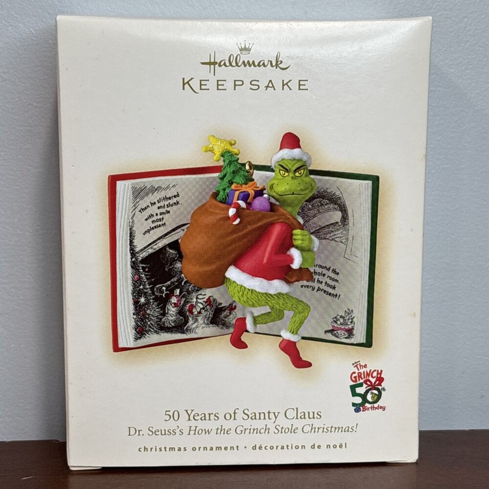 2007 Hallmark Ornament 50 YEARS OF SANTY CLAUS How Grinch Stole Christmas In Box